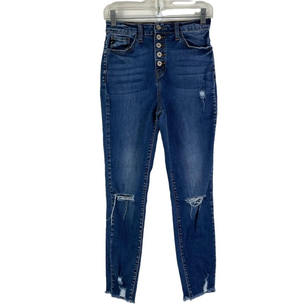 KANCAN Estilo Distressed High Rise Button Fly Raw Hem Jeans Size 2X